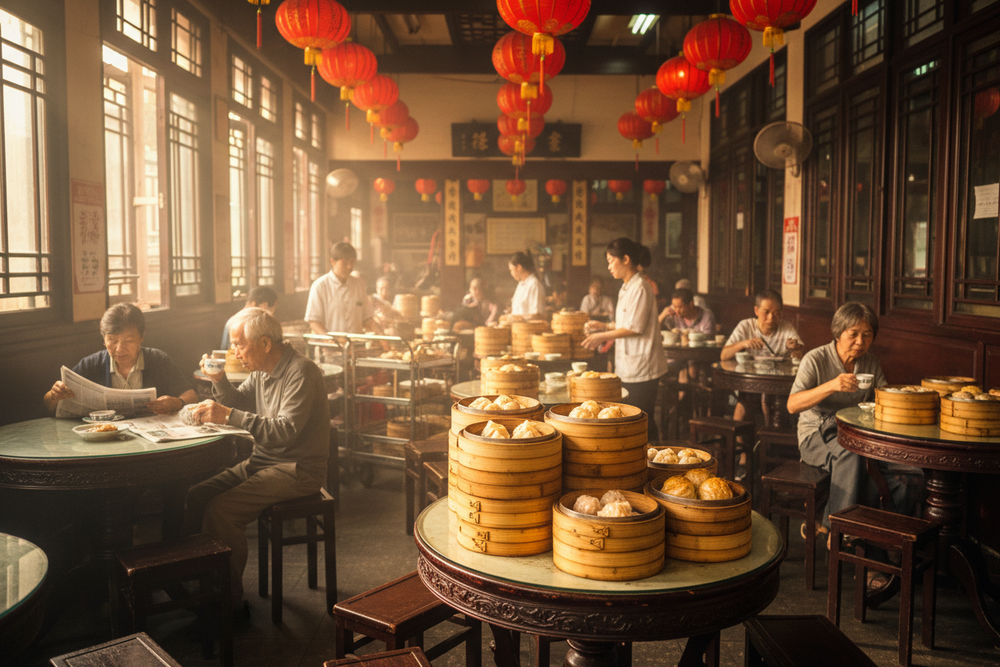 Alt="Guangzhou dim sum breakfast walking tour, authentic Cantonese yum cha in historic Guangzhou tea house"