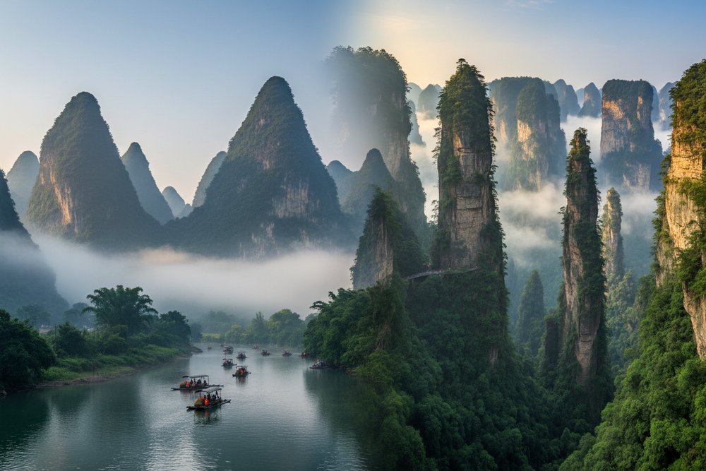 Guilin and Zhangjiajie natural landscapes in China