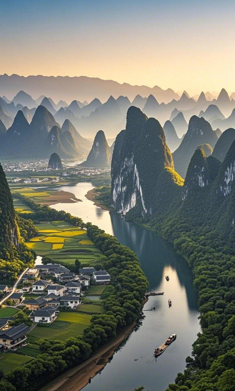 Yangshuo karst peaks and misty Yulong River, best travel season spring and autumn Guangxi China