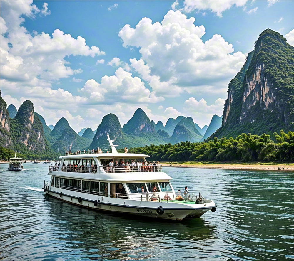 Li River cruise and karst mountains in Guilin